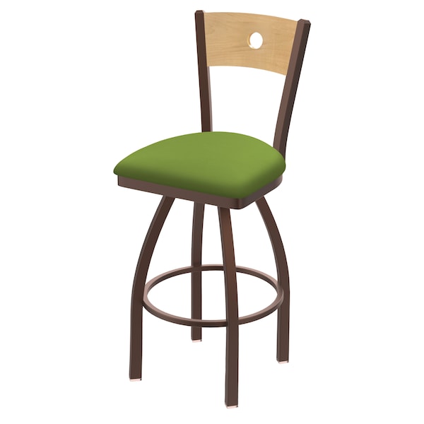 25" Swivel Counter Stool, Bronze Finish, Nat Back, Canter Kiwi Green Seat